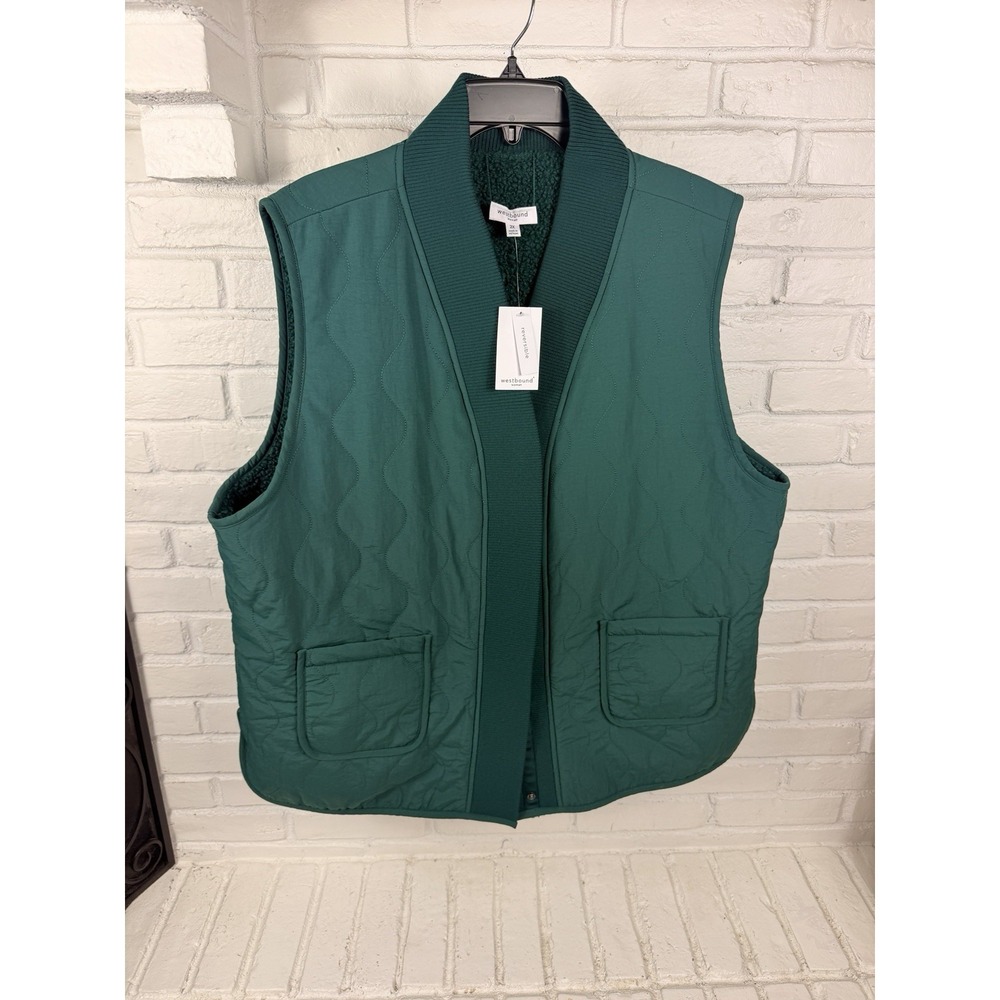 NWT Westbound Woman 2X Green Reversible Sherpa Quilted Vest Plus Size